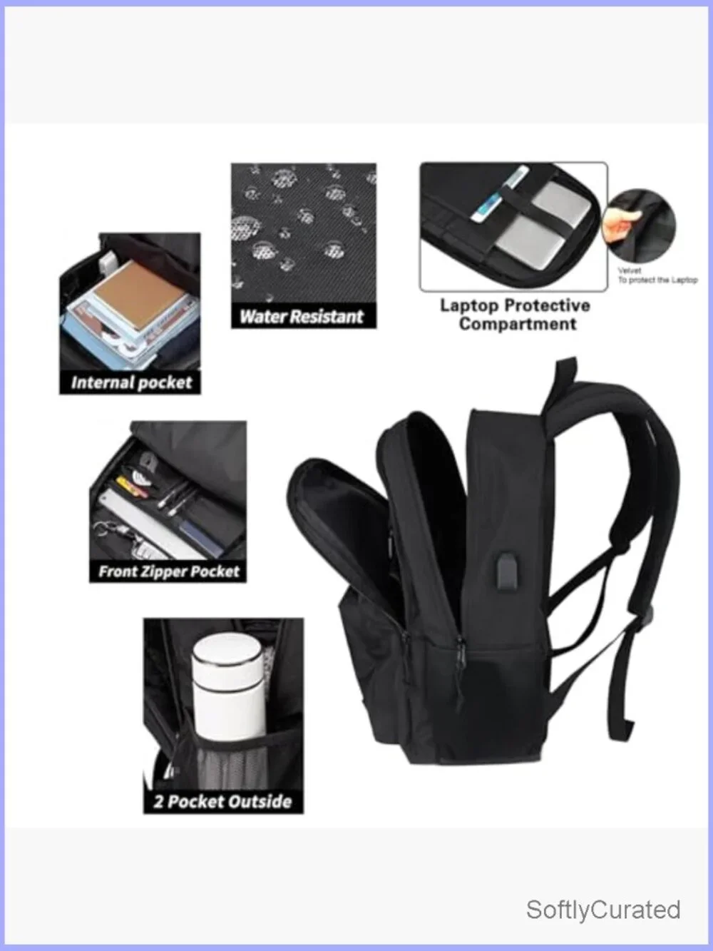 Anti-Theft Laptop Backpack with USB Charging Port, Water Resistant, Luggage